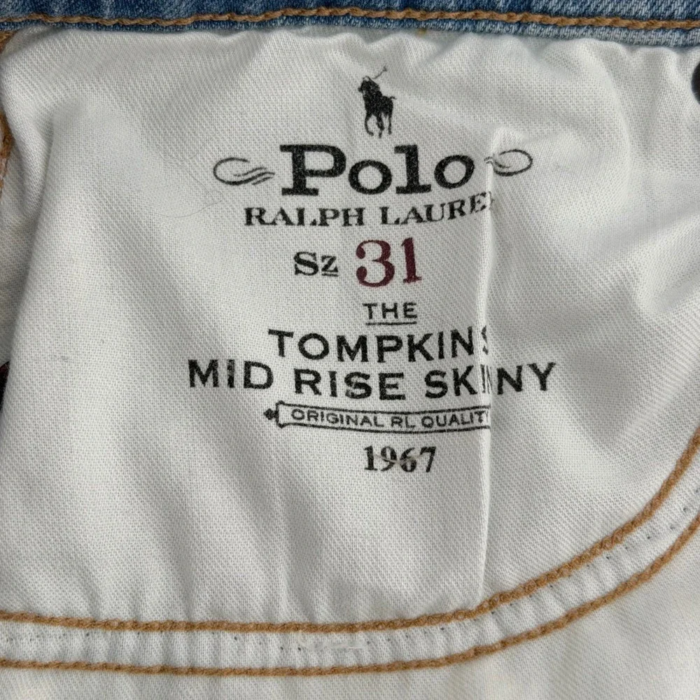Polo Ralph Lauren The Tompkins Mid Rise Skinny Jeans Light Wash Blu Size 31 NWOT